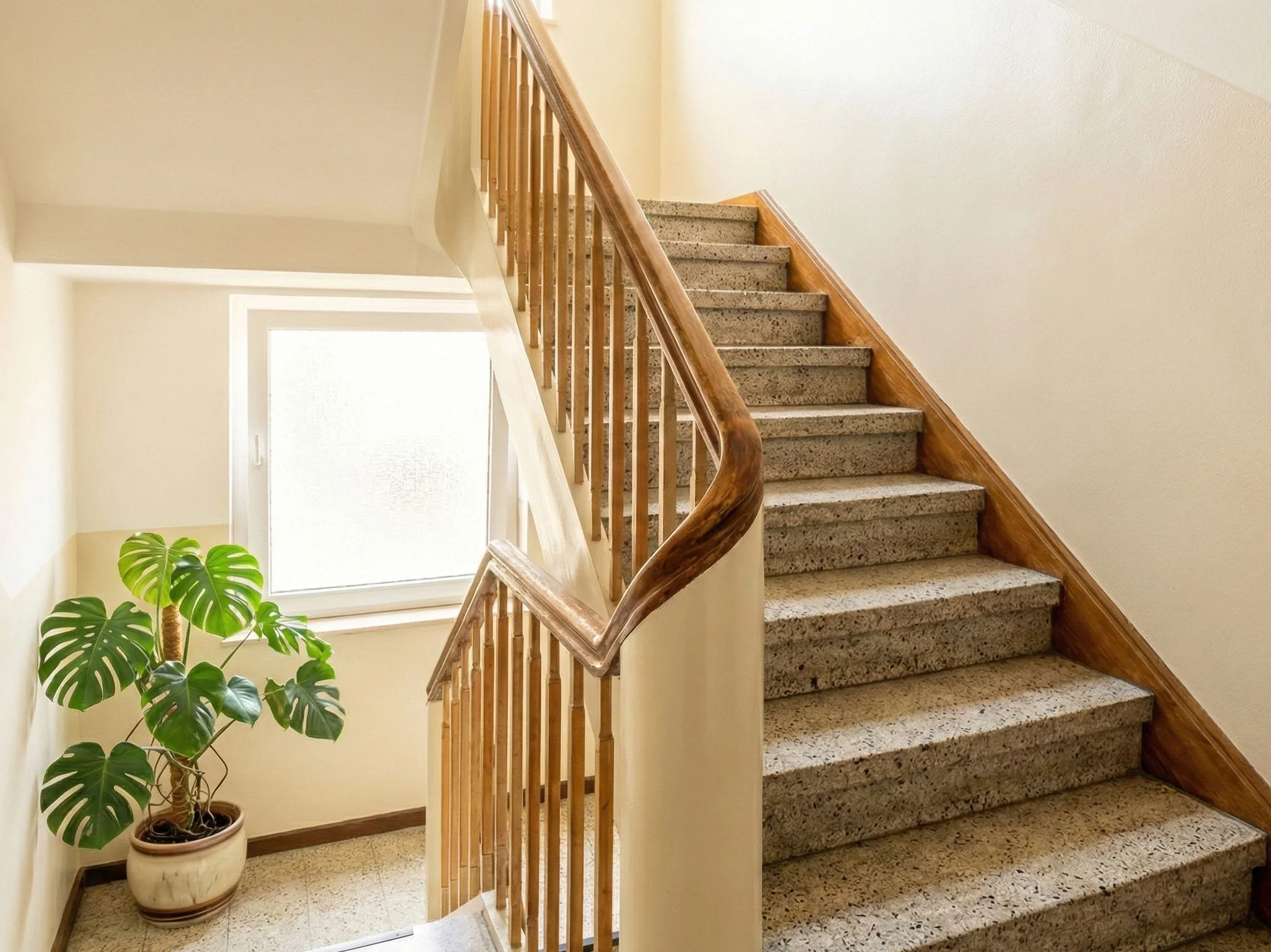 Gepflegtes, modernes Treppenhaus nach Hausmeisterservice